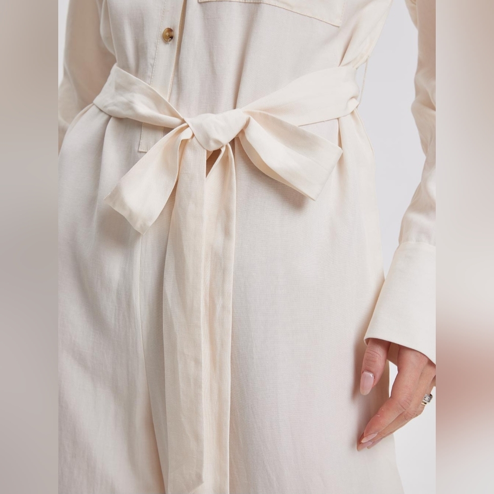 Lattelier Straight Belted Long-Sleeve Jumpsuit In Natural White Womans Small - Picture 4 of 16